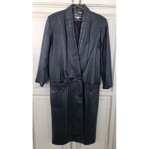 Women's‎ Vtg Global Identity Long Leather Coat Black M GIII Working Girl Funky
